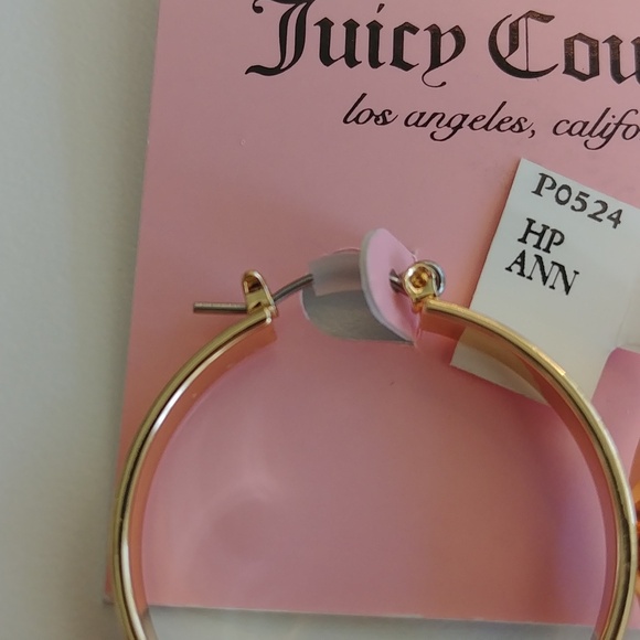 NWT Juicy Couture Hoop Heart Locket Charm Faux Diamond Gold Tone Earrings - Picture 3 of 4